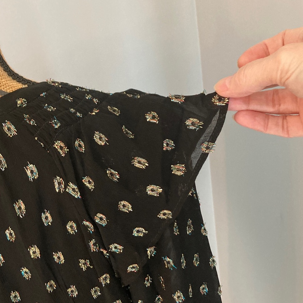 LOFT Black Blouse with Silver Sparkle Pattern Women Size Medium - Picture 4 of 11